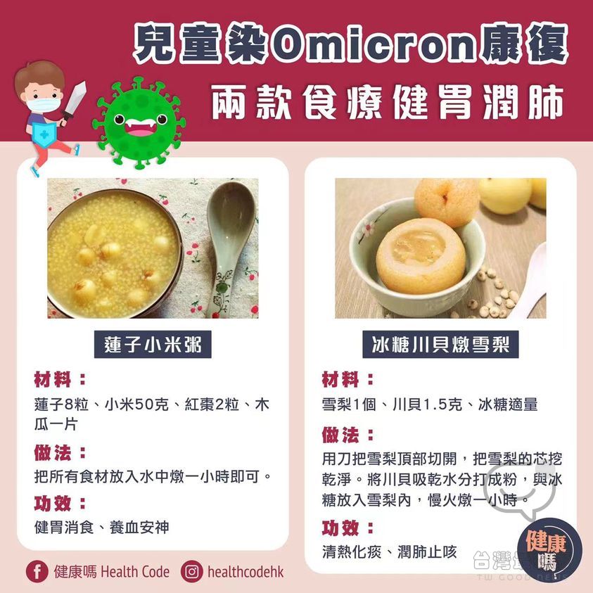 #中醫解碼 兒童感染 Omicron 康復後 健胃潤肺食療